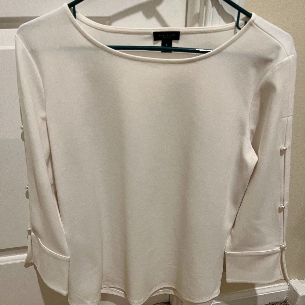 Cream-colored Ann Taylor Factory Long Sleeve Blouse